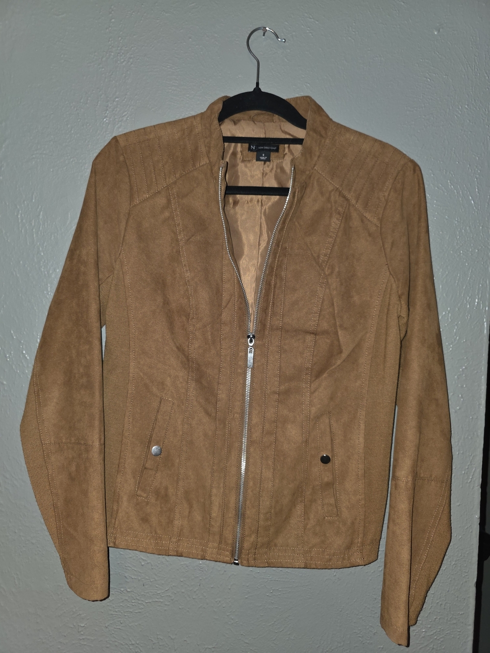 New Directions Faux Suede Moto Jacket Brown Tan Size Small